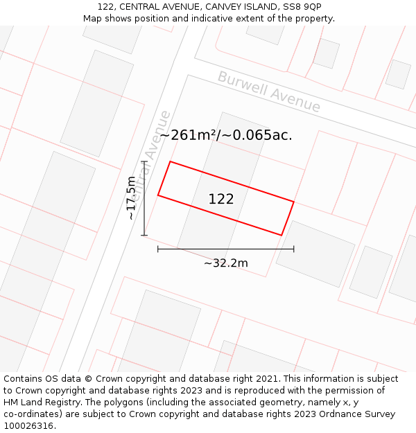 122, CENTRAL AVENUE, CANVEY ISLAND, SS8 9QP: Plot and title map