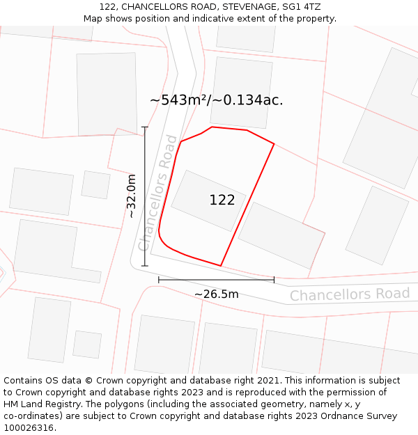 122, CHANCELLORS ROAD, STEVENAGE, SG1 4TZ: Plot and title map