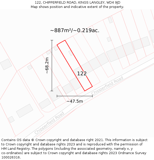 122, CHIPPERFIELD ROAD, KINGS LANGLEY, WD4 9JD: Plot and title map