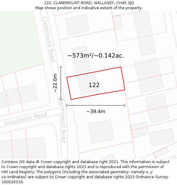 122, CLAREMOUNT ROAD, WALLASEY, CH45 3JQ: Plot and title map