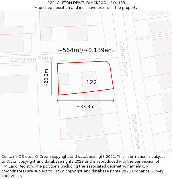 122, CLIFTON DRIVE, BLACKPOOL, FY4 1RR: Plot and title map
