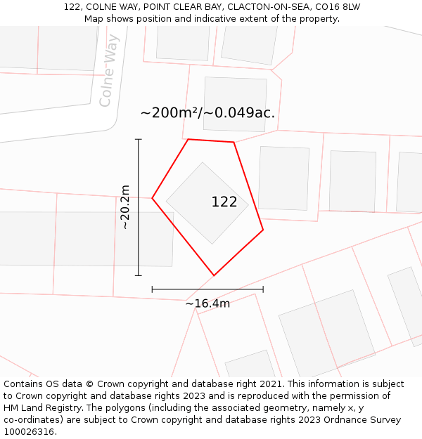 122, COLNE WAY, POINT CLEAR BAY, CLACTON-ON-SEA, CO16 8LW: Plot and title map