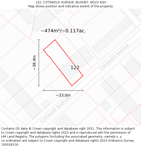 122, COTSWOLD AVENUE, BUSHEY, WD23 4QH: Plot and title map