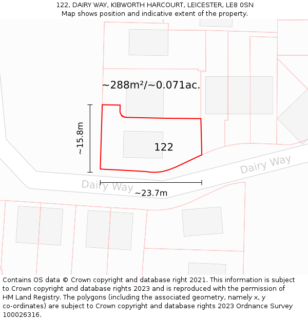 122, DAIRY WAY, KIBWORTH HARCOURT, LEICESTER, LE8 0SN: Plot and title map
