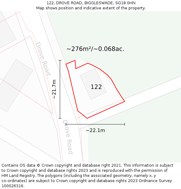 122, DROVE ROAD, BIGGLESWADE, SG18 0HN: Plot and title map