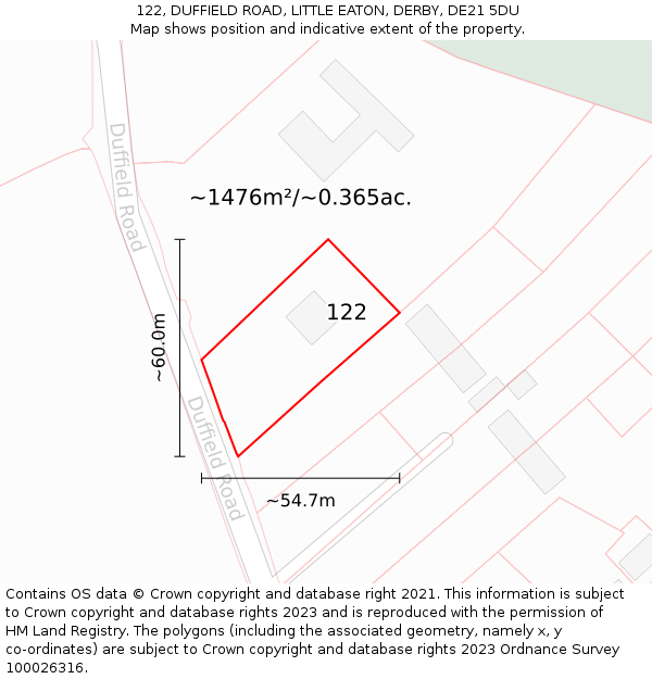 122, DUFFIELD ROAD, LITTLE EATON, DERBY, DE21 5DU: Plot and title map