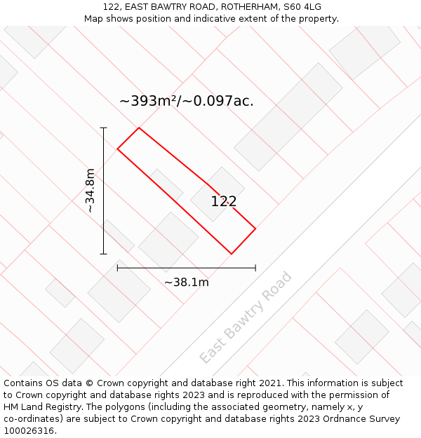 122, EAST BAWTRY ROAD, ROTHERHAM, S60 4LG: Plot and title map