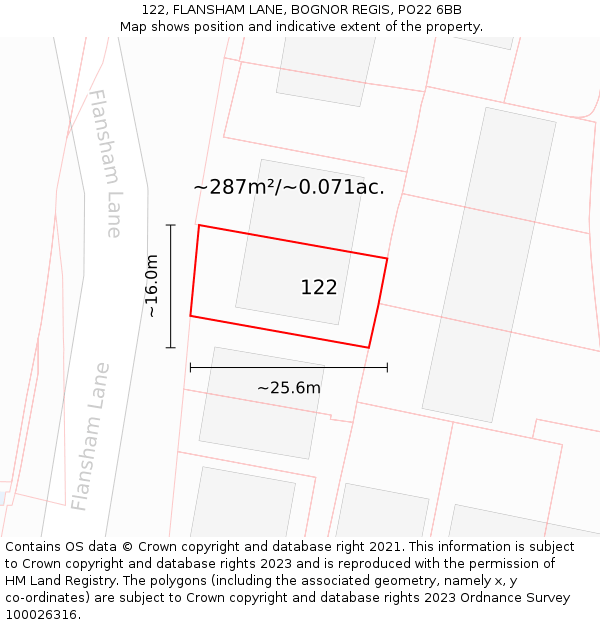 122, FLANSHAM LANE, BOGNOR REGIS, PO22 6BB: Plot and title map