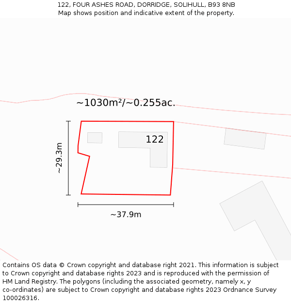 122, FOUR ASHES ROAD, DORRIDGE, SOLIHULL, B93 8NB: Plot and title map