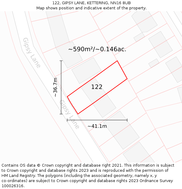 122, GIPSY LANE, KETTERING, NN16 8UB: Plot and title map