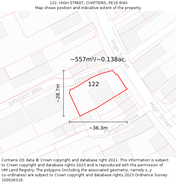 122, HIGH STREET, CHATTERIS, PE16 6NN: Plot and title map