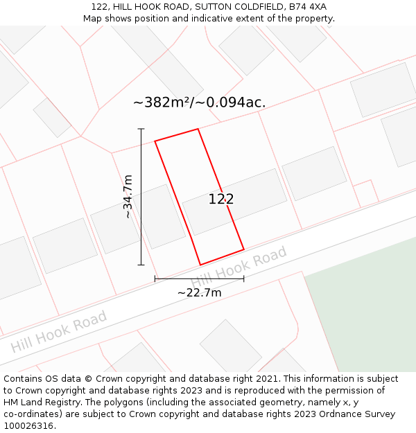 122, HILL HOOK ROAD, SUTTON COLDFIELD, B74 4XA: Plot and title map