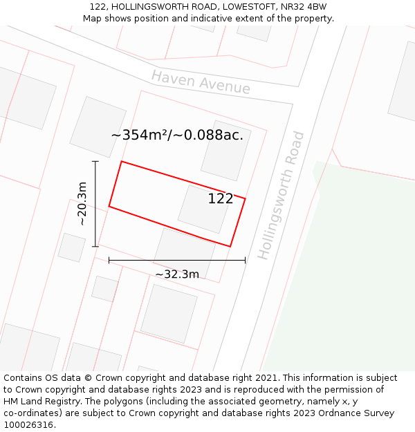 122, HOLLINGSWORTH ROAD, LOWESTOFT, NR32 4BW: Plot and title map