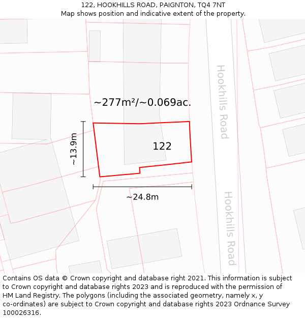 122, HOOKHILLS ROAD, PAIGNTON, TQ4 7NT: Plot and title map