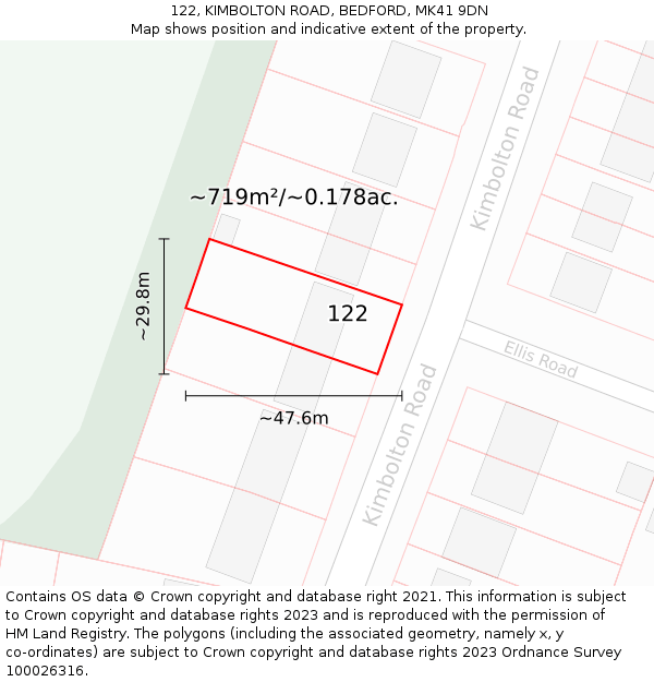 122, KIMBOLTON ROAD, BEDFORD, MK41 9DN: Plot and title map