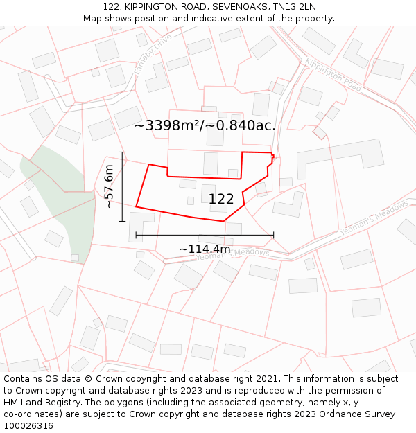 122, KIPPINGTON ROAD, SEVENOAKS, TN13 2LN: Plot and title map