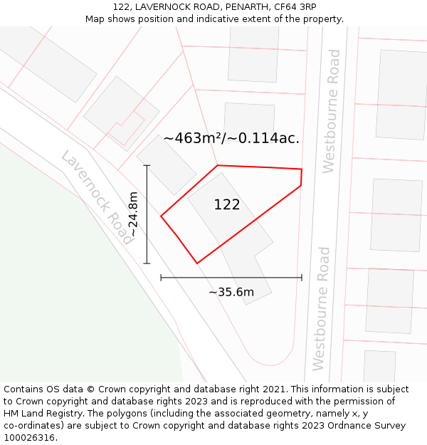 122, LAVERNOCK ROAD, PENARTH, CF64 3RP: Plot and title map