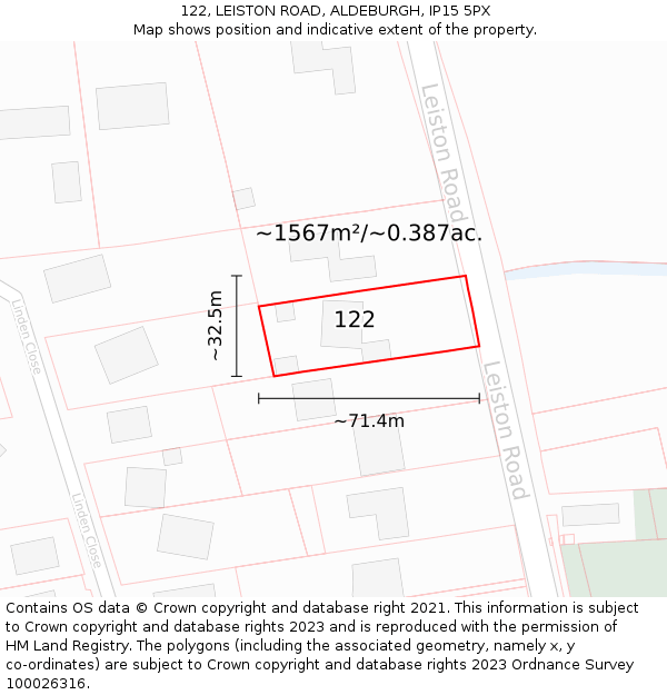 122, LEISTON ROAD, ALDEBURGH, IP15 5PX: Plot and title map