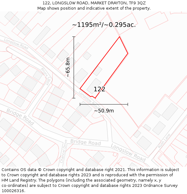 122, LONGSLOW ROAD, MARKET DRAYTON, TF9 3QZ: Plot and title map