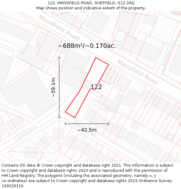 122, MANSFIELD ROAD, SHEFFIELD, S12 2AQ: Plot and title map