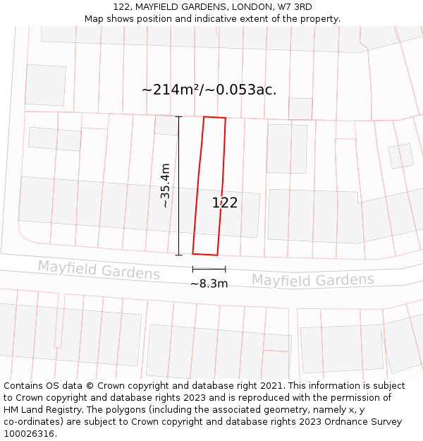 122, MAYFIELD GARDENS, LONDON, W7 3RD: Plot and title map