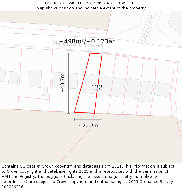 122, MIDDLEWICH ROAD, SANDBACH, CW11 1FH: Plot and title map