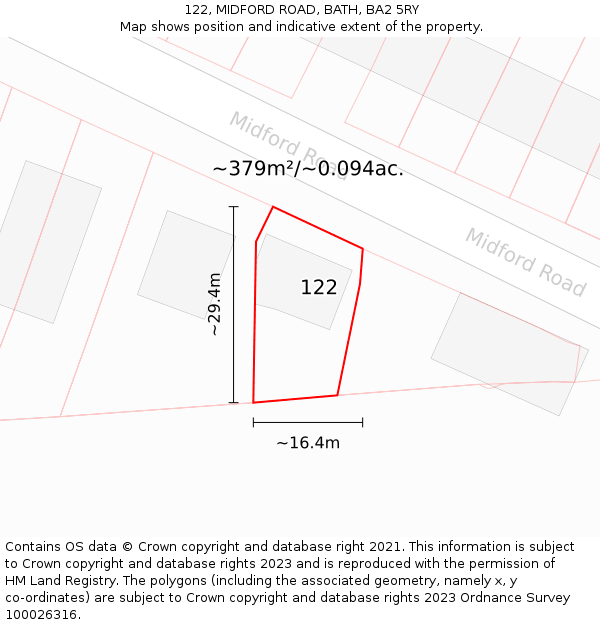 122, MIDFORD ROAD, BATH, BA2 5RY: Plot and title map