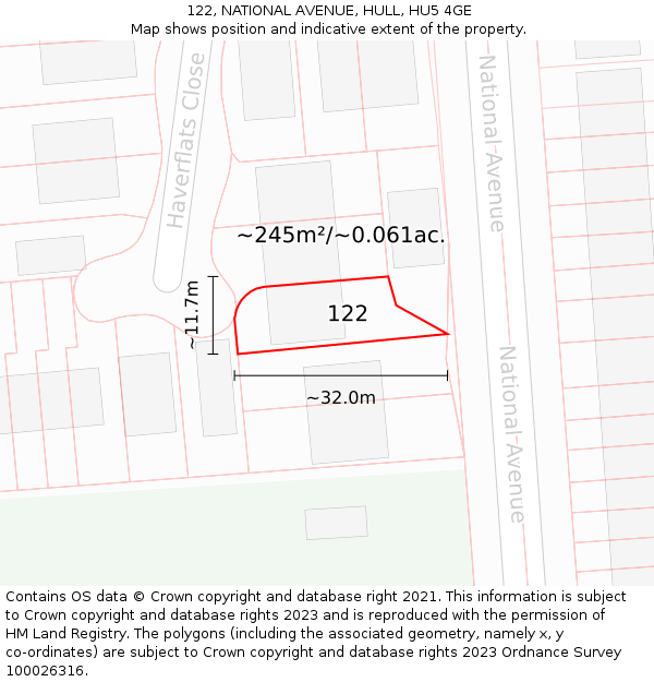 122, NATIONAL AVENUE, HULL, HU5 4GE: Plot and title map