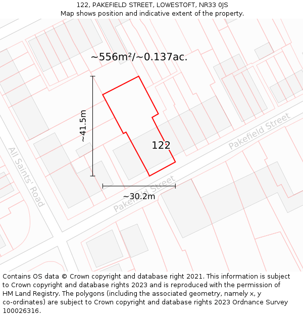 122, PAKEFIELD STREET, LOWESTOFT, NR33 0JS: Plot and title map