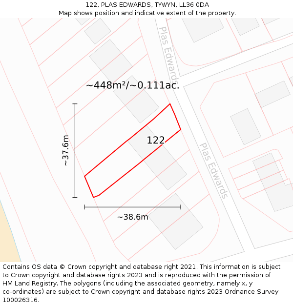 122, PLAS EDWARDS, TYWYN, LL36 0DA: Plot and title map