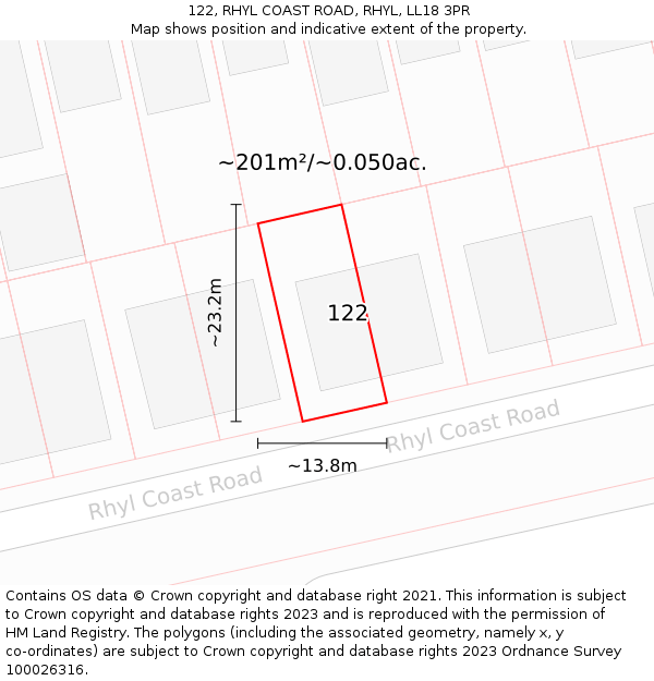 122, RHYL COAST ROAD, RHYL, LL18 3PR: Plot and title map