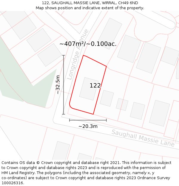 122, SAUGHALL MASSIE LANE, WIRRAL, CH49 6ND: Plot and title map