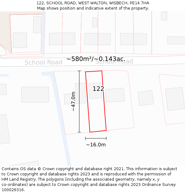 122, SCHOOL ROAD, WEST WALTON, WISBECH, PE14 7HA: Plot and title map