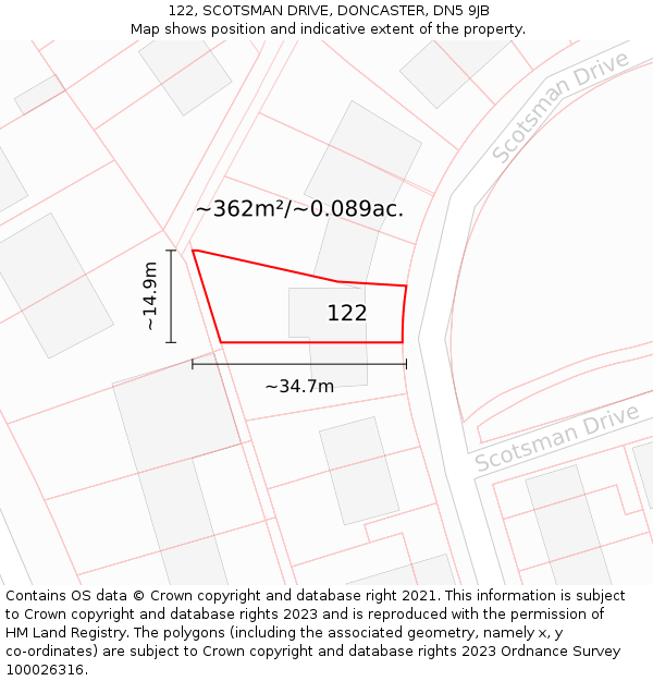 122, SCOTSMAN DRIVE, DONCASTER, DN5 9JB: Plot and title map