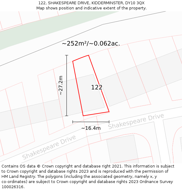 122, SHAKESPEARE DRIVE, KIDDERMINSTER, DY10 3QX: Plot and title map