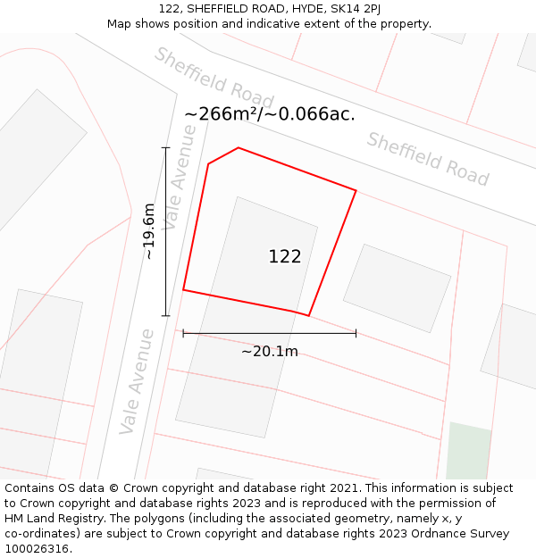 122, SHEFFIELD ROAD, HYDE, SK14 2PJ: Plot and title map