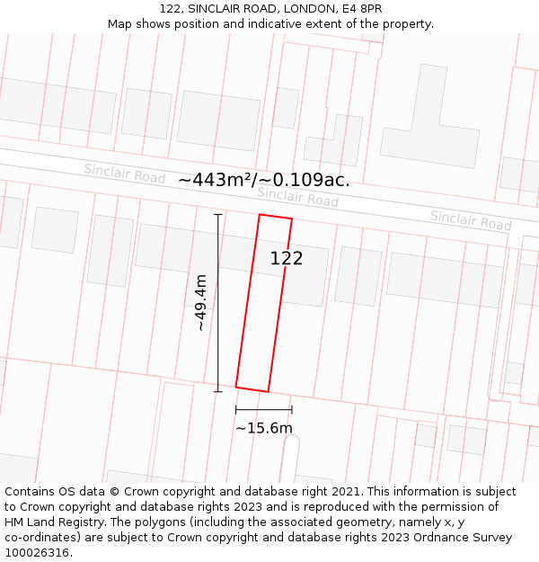 122, SINCLAIR ROAD, LONDON, E4 8PR: Plot and title map