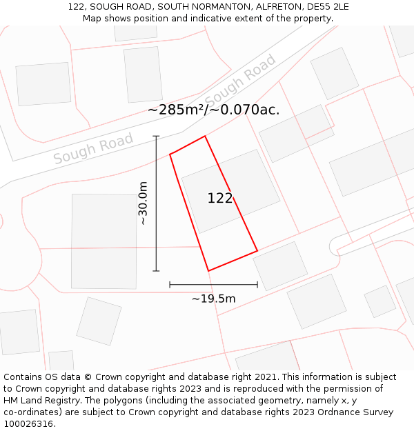 122, SOUGH ROAD, SOUTH NORMANTON, ALFRETON, DE55 2LE: Plot and title map