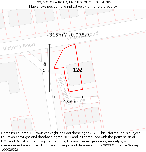 122, VICTORIA ROAD, FARNBOROUGH, GU14 7PN: Plot and title map