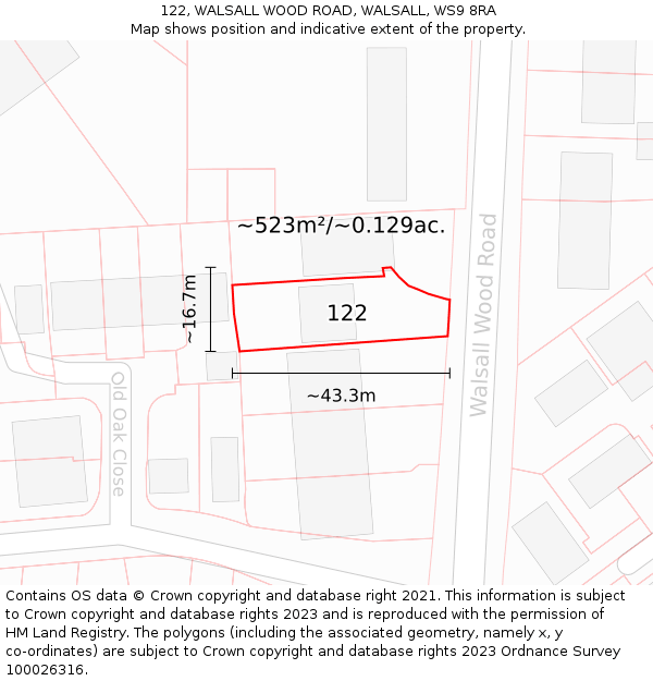 122, WALSALL WOOD ROAD, WALSALL, WS9 8RA: Plot and title map