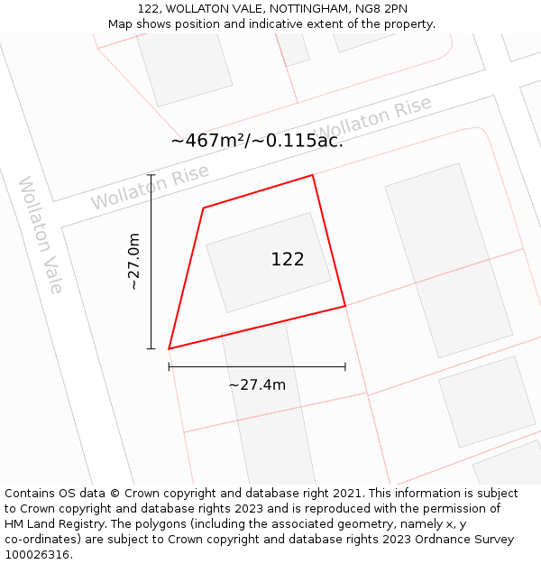 122, WOLLATON VALE, NOTTINGHAM, NG8 2PN: Plot and title map