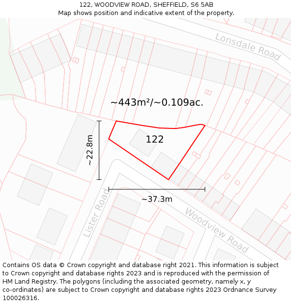 122, WOODVIEW ROAD, SHEFFIELD, S6 5AB: Plot and title map