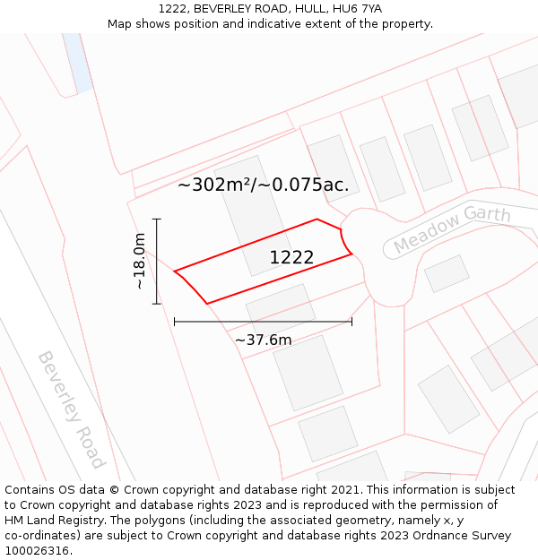 1222, BEVERLEY ROAD, HULL, HU6 7YA: Plot and title map