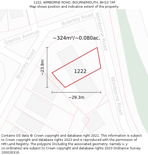1222, WIMBORNE ROAD, BOURNEMOUTH, BH10 7AF: Plot and title map