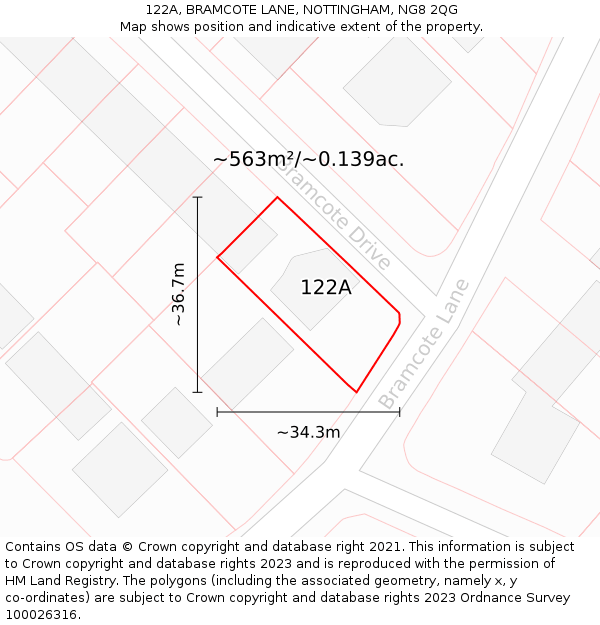 122A, BRAMCOTE LANE, NOTTINGHAM, NG8 2QG: Plot and title map