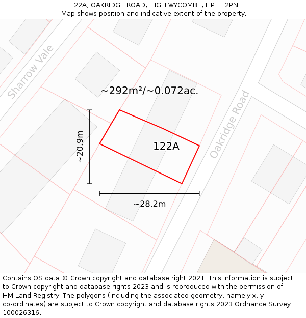 122A, OAKRIDGE ROAD, HIGH WYCOMBE, HP11 2PN: Plot and title map