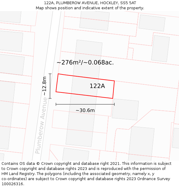 122A, PLUMBEROW AVENUE, HOCKLEY, SS5 5AT: Plot and title map