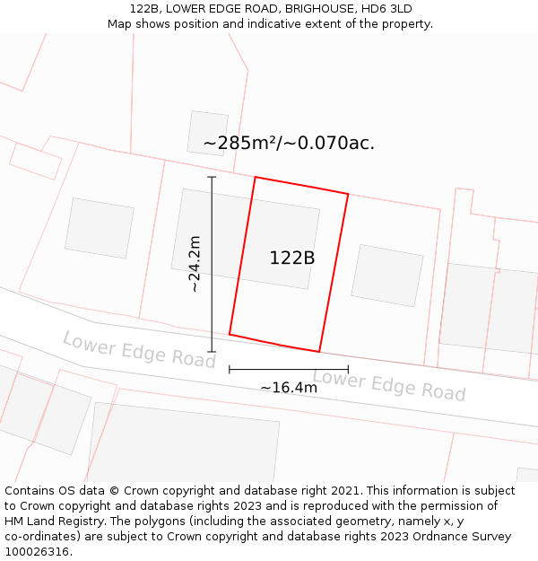 122B, LOWER EDGE ROAD, BRIGHOUSE, HD6 3LD: Plot and title map