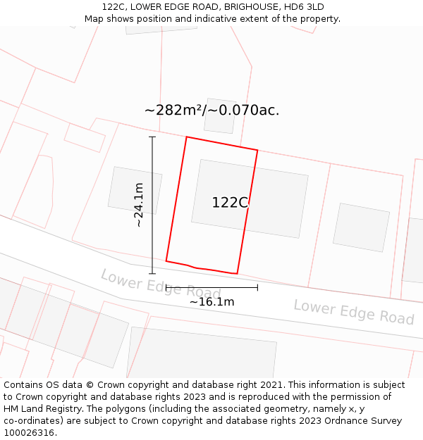 122C, LOWER EDGE ROAD, BRIGHOUSE, HD6 3LD: Plot and title map