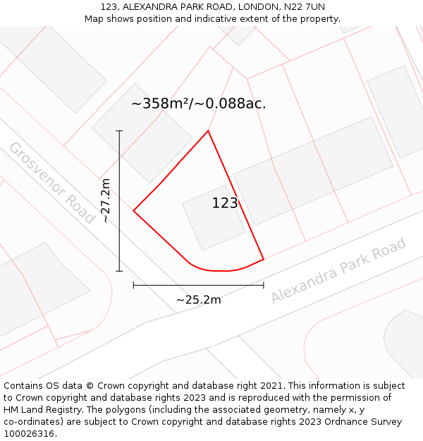 123, ALEXANDRA PARK ROAD, LONDON, N22 7UN: Plot and title map